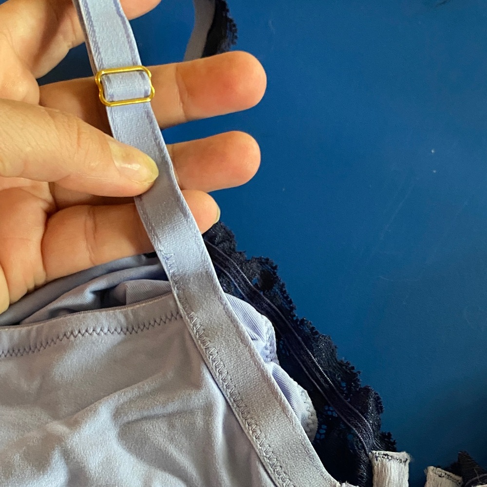 Soma Embraceable Unlined  Lace Trimmed Bra in blue and Black - Picture 10 of 11